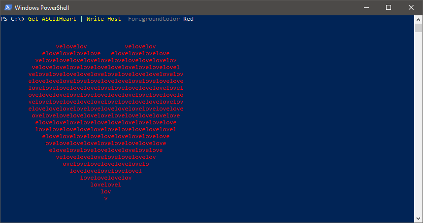 Вывод результата функции Get-ASCIIHeart красным цветом
